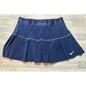 Nike Dri-FIT Pleated Tennis Skirt Skort Blue White Trim Size L Built-In Shorts